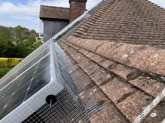 fitting mesh to solar panels.